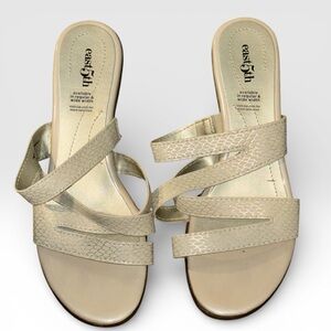 East 5th Champagne Metallic Strappy Slide Sandals